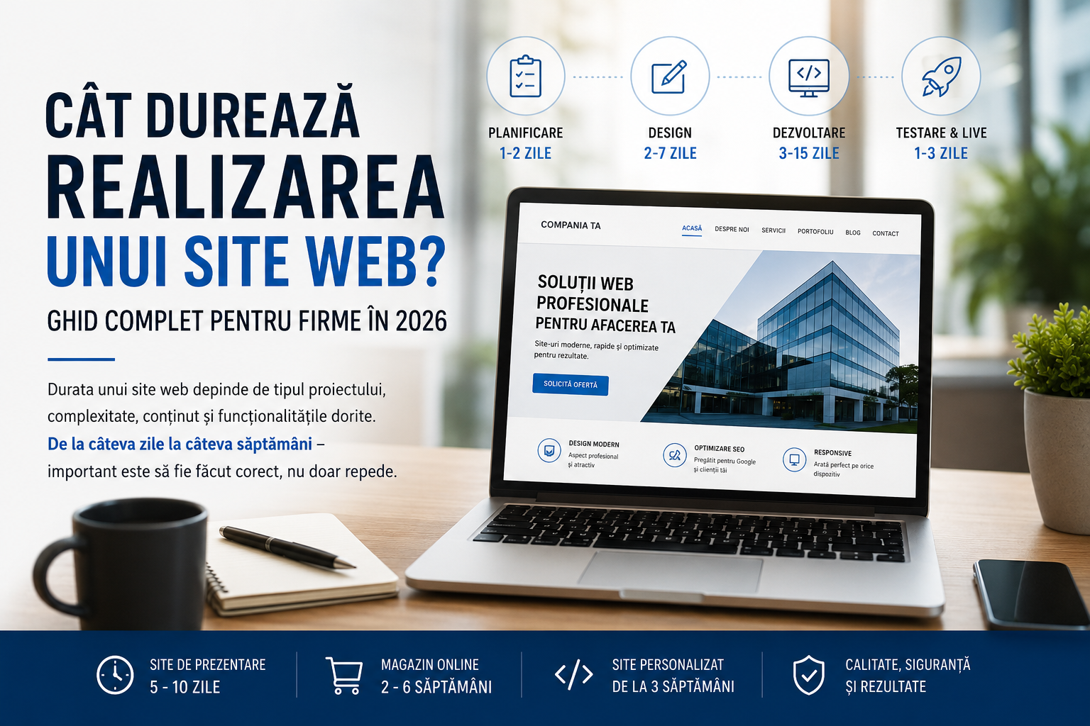 Cat dureaza realizarea unui site web – imagine ilustrativa despre timpul necesar pentru creare site de prezentare, magazin online sau website profesional